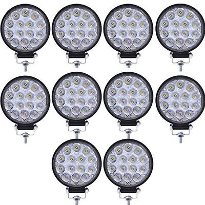 AUXTINGS 10 Pieces 4 inch LED Light Pods 42W Spot Work Lights 12V 24V Fog Lights Off Road Led Lights Waterproof Driving Lights for Truck Tractor Boat 4x4 Car SUV ATV Excavator