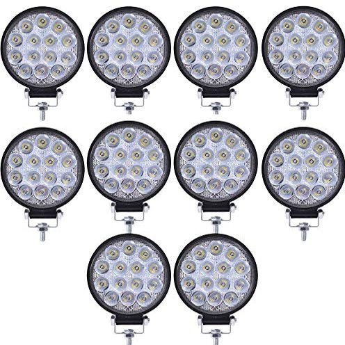 AUXTINGS 10 Pieces 4 inch LED Light Pods 42W Spot Work Lights 12V 24V Fog Lights Off Road Led Lights Waterproof Driving Lights for Truck Tractor Boat 4x4 Car SUV ATV Excavator