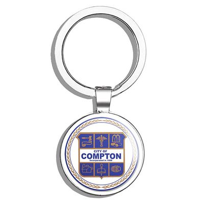 PRS Vinyl Round Compton City Seal - Logo California Window Double Sided Stainless Steel Keychain Key Ring Chain Holder Car/Key Finder