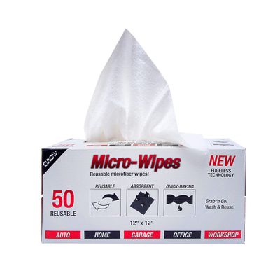 Eurow 200GSM Microfiber Cleaning and Drying Cloths with Dispenser Box, Reusable, Streak-Free, Scratch-Free, Ultra Absorbent, Edgeless for All Surface Types, 12x12in, 50-Pack, White