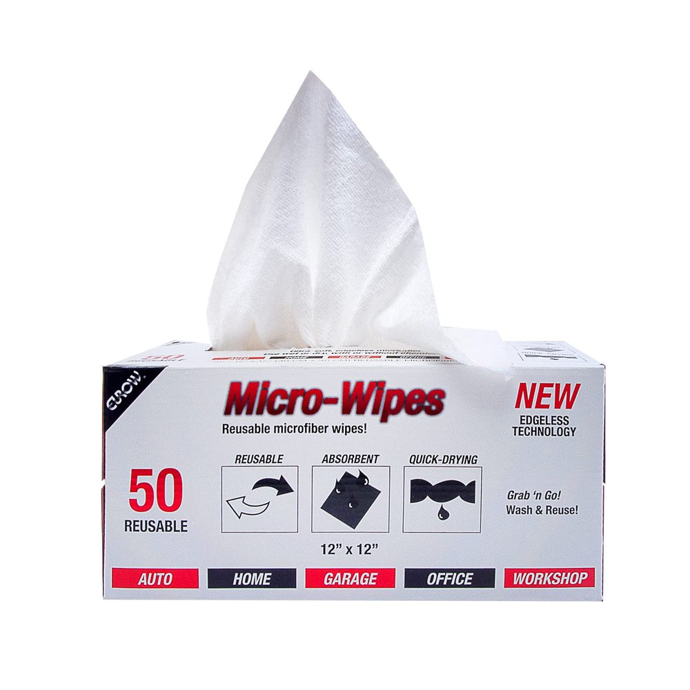 Eurow 200GSM Microfiber Cleaning and Drying Cloths with Dispenser Box, Reusable, Streak-Free, Scratch-Free, Ultra Absorbent, Edgeless for All Surface Types, 12x12in, 50-Pack, White