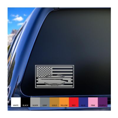 Combat Infantry Badge CIB Embedded in US Flag Vinyl Decal (Gray (Silver), 16 inches Wide)