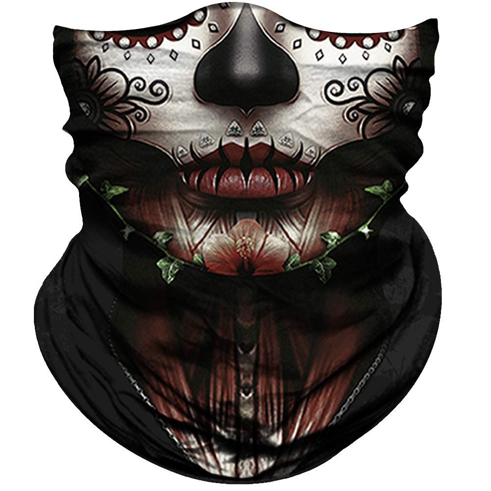 Obacle Skull Face Mask for Women Dust Wind UV Sun Protection Seamless Bandana Face Mask for Rave Festival Motorcycle Riding Biker Fishing Outdoor Running 3D Tube Mask (Women Chin Flower Leaf Green)