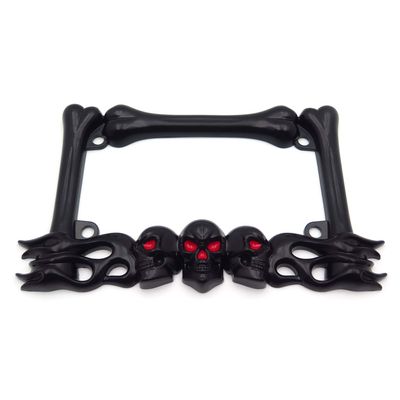HongK- Black Metal Skull Motorcycle License Plate Tag Frame Holder Compatible With H-D