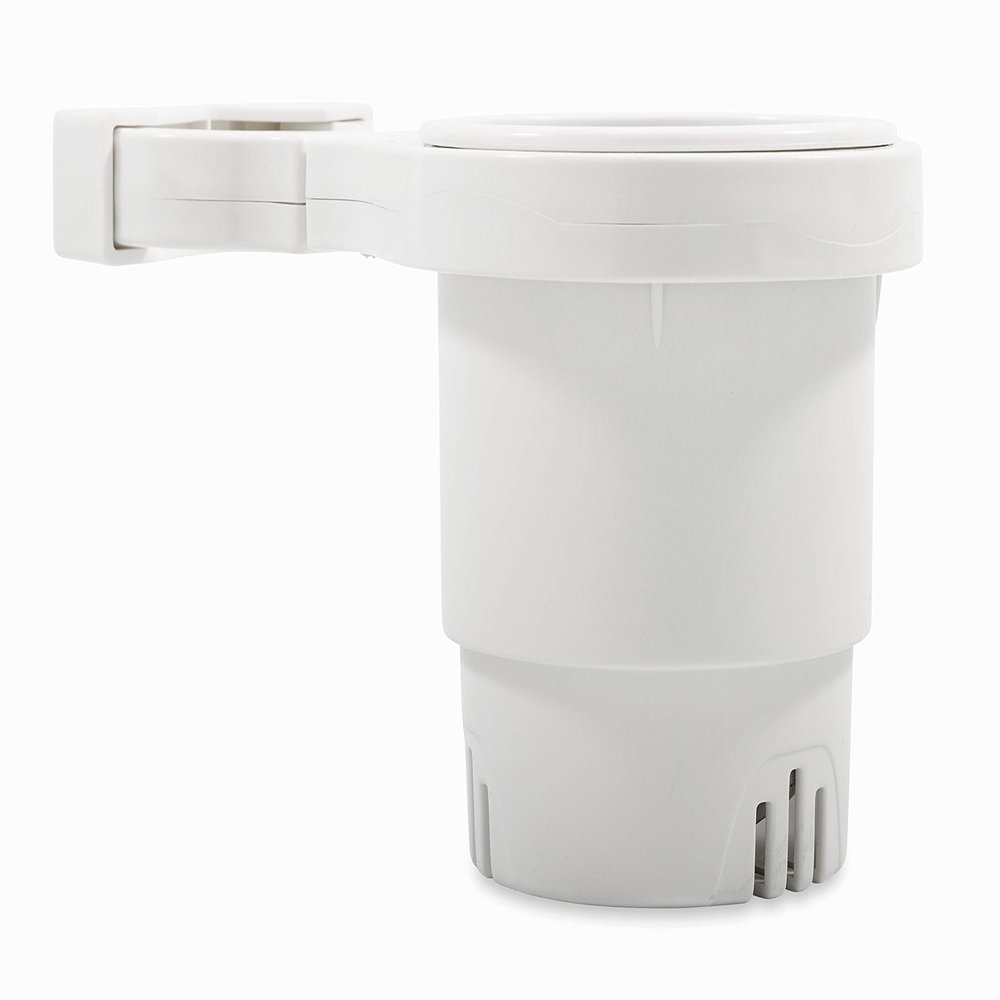 Camco Large Clamp Mounted Cup Holder-Provides a Secure Location for Your Beverage-Mountable for Up to 2-Inch Rail-White (53083)