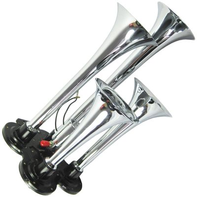New Chrome 4 Trumpet Train Horn for Trucks Cars with 12 Volt Solenoid Valve Zinc