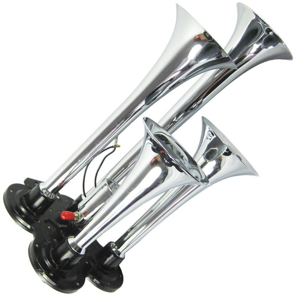 New Chrome 4 Trumpet Train Horn for Trucks Cars with 12 Volt Solenoid Valve Zinc