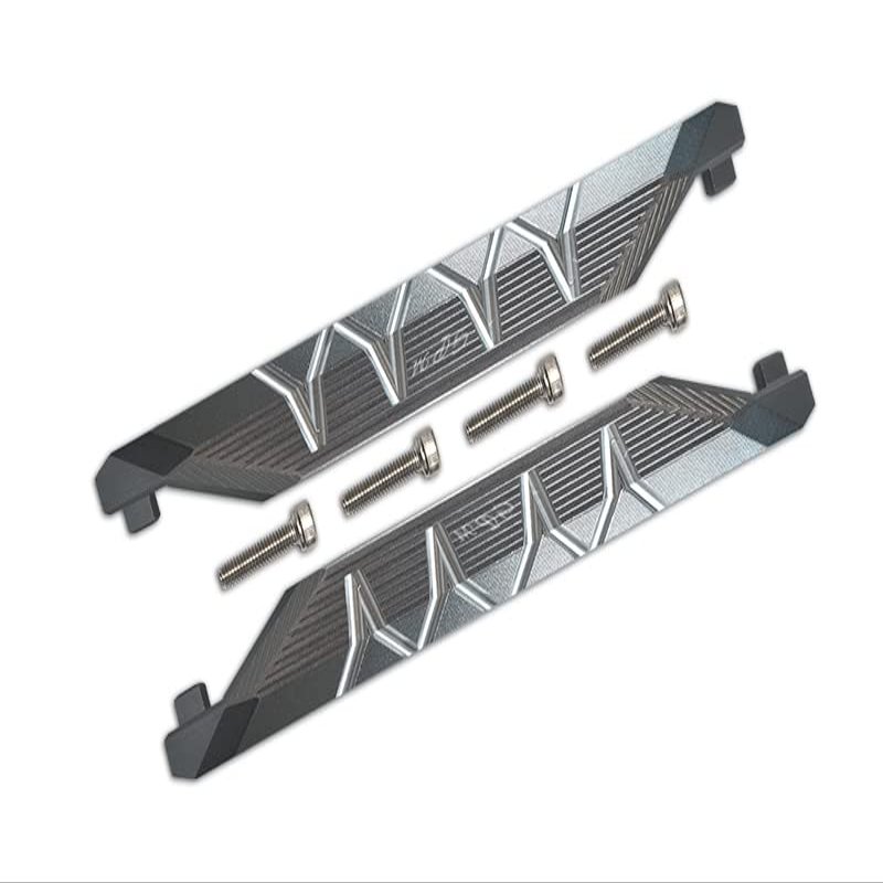 R/C Car Parts : Aluminum Chassis Side Bars (Silver Inlay Version) for Traxxas 1/10 Maxx 4WD Monster Truck - 1Pr Set Gray Silver