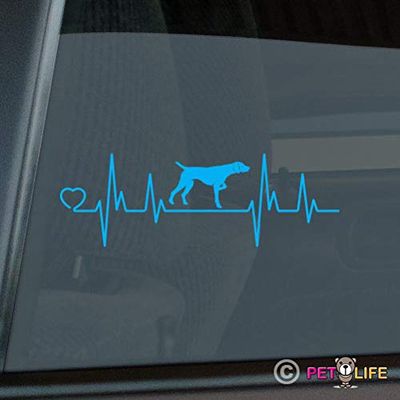 Mister Petlife German Shorthaired Pointer Heartbeat Lifeline Sticker Vinyl Auto Window Love Dog GSP dk Light Blue Custom 8.00" x 2.67"