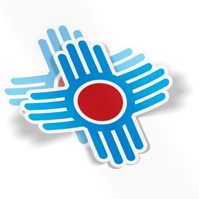 2 Zia Stickers: 4 x 4 inch Custom Colors Weatherproof Window Vinyl Sticker Decals of New Mexico Native American Sun Symbol for Car or Laptop (Sky Blue)