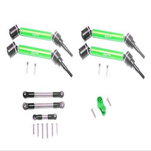 GPM For Traxxas 1/10 Maxx 4WD Monster Truck Upgrade Parts Stainless Steel Tie Rod + 25T Servo Horn & Steel+Aluminum Front + Rear Adjustable Cvd Drive Shaft - 20Pc Set Green