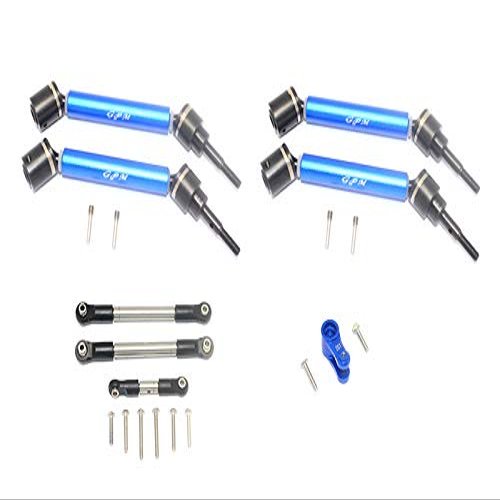 GPM For Traxxas 1/10 Maxx 4WD Monster Truck Upgrade Parts Stainless Steel Tie Rod + 25T Servo Horn & Steel+Aluminum Front + Rear Adjustable Cvd Drive Shaft - 20Pc Set Blue