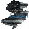 3" New Jersey NJ Tattered Subdued American Flag Thin Blue Line State Shape Law Enforcement Sticker view 1