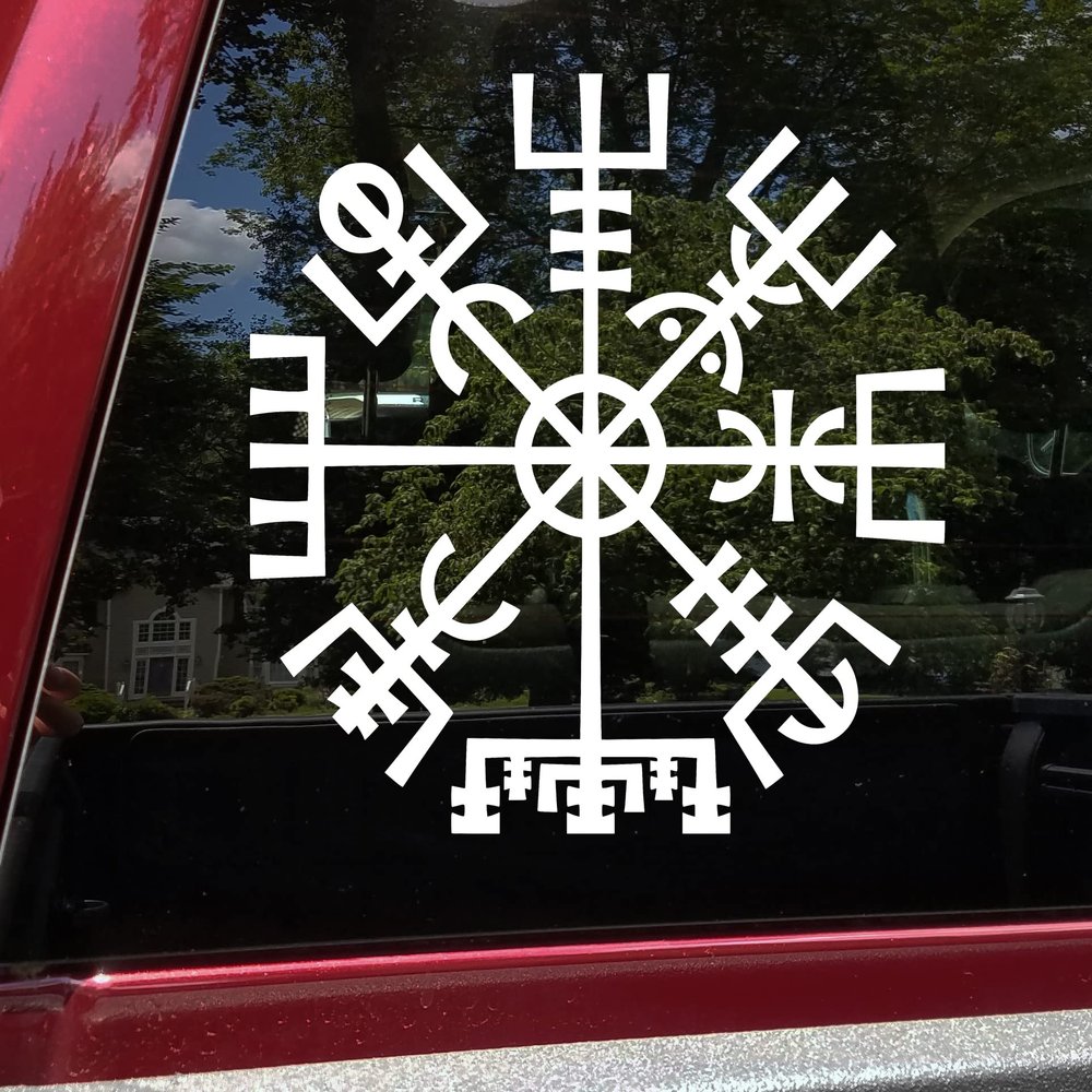 Minglewood Trading Lime - Viking Compass Vinyl Decal V1 - Norse Vegvisir Magic Rune Pagan - Die Cut Sticker - 7.5w x 7.5h inches