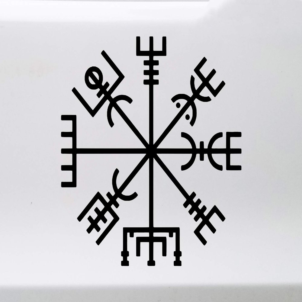 Minglewood Trading Black - Viking Compass Vinyl Decal V2 - Norse Vegvisir Magic Rune Pagan - Die Cut Sticker - 12w x 12h inches