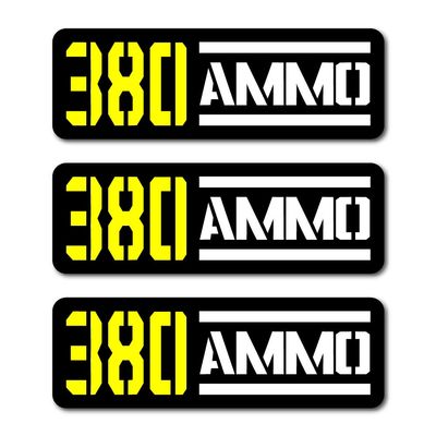 380 Ammo Bullet Black Yellow Vinyl Decal Sticker Label 3"x1" 3-Pack