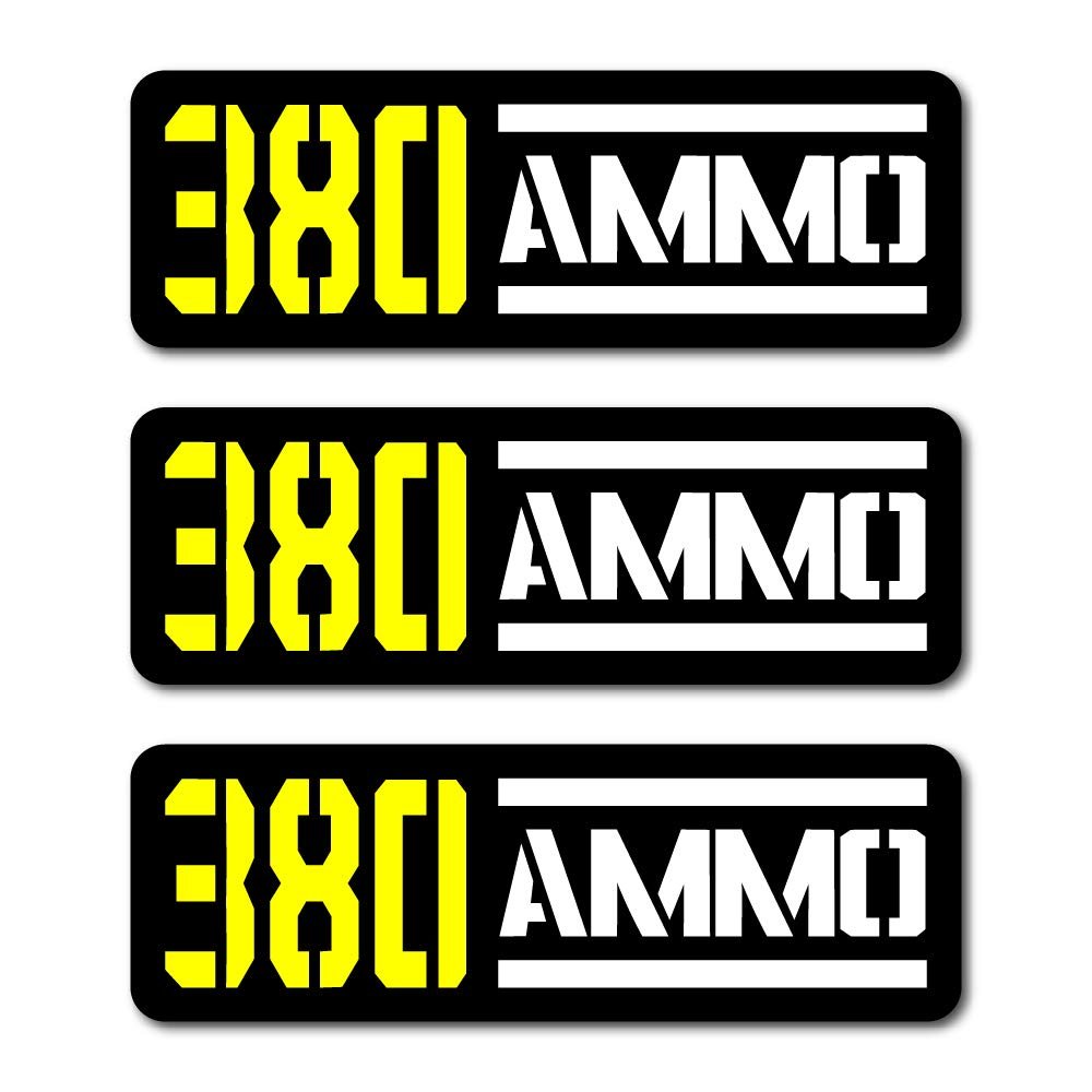 380 Ammo Bullet Black Yellow Vinyl Decal Sticker Label 3"x1" 3-Pack