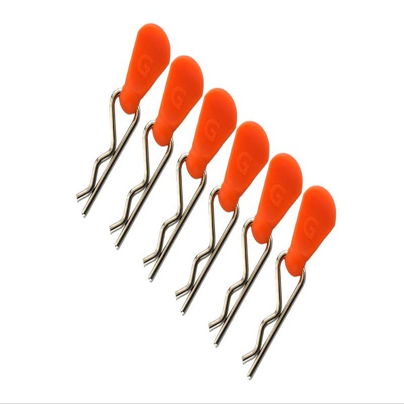Body Clips + Silicone Mount For 1/5 To 1/8 RC Cars - 6Pc Set Orange