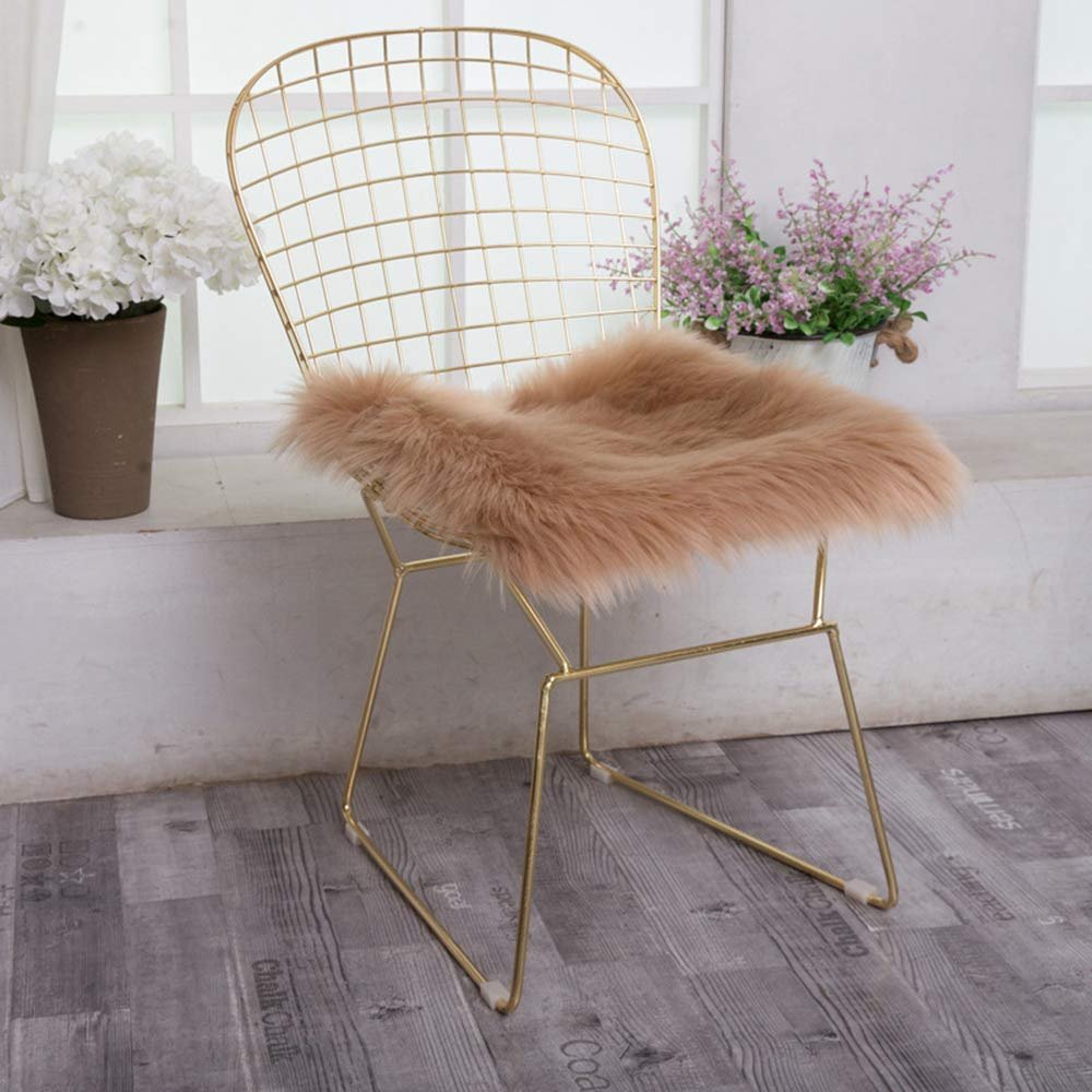 LOVEHOME Square Sheepskin Chair Cushion,Fluffy Wool Car Interior Seat Cover,Soft Seat Cushion Warm Fit for Auto Square Table-Brown 45x45cm(18x18inch)