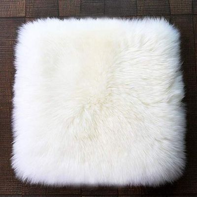LOVEHOME Square Sheepskin Chair Cushion,Fluffy Wool Car Interior Seat Cover,Soft Seat Cushion Warm Fit for Auto Square Table-White 45x45cm(18x18inch)