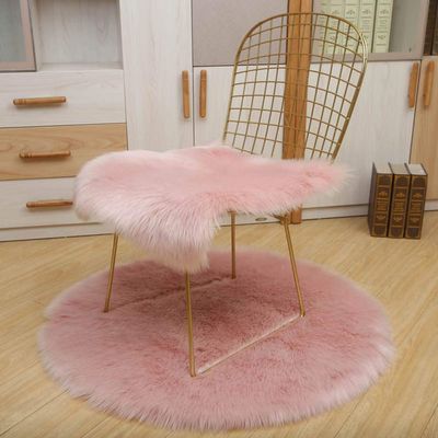 LOVEHOME Square Sheepskin Chair Cushion,Fluffy Wool Car Interior Seat Cover,Soft Seat Cushion Warm Fit for Auto Square Table-Pink 40x40cm(16x16inch)