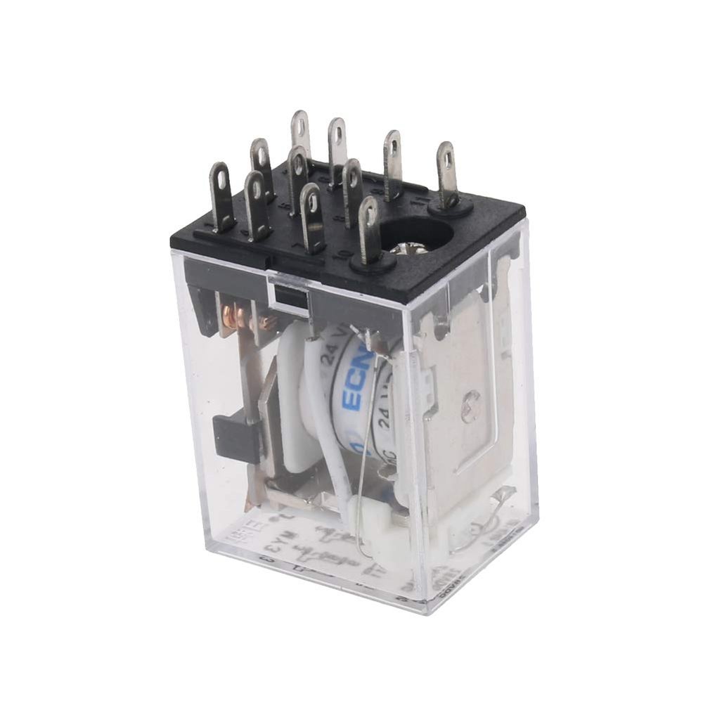 Fielect HH53P DC24V Coil Indicator Light 11 Pin 5A DPDT Electromagnetic Power Relay, 3NO 3NC White