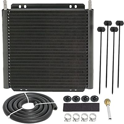 American Volt 30 Row Heavy Duty Black Aluminum Engine Transmission Oil Cooler 3/8" Inch ID Water Coolant Hose 6AN Mounting Kit High Performance Truck Van SUV RV Trailer Towing