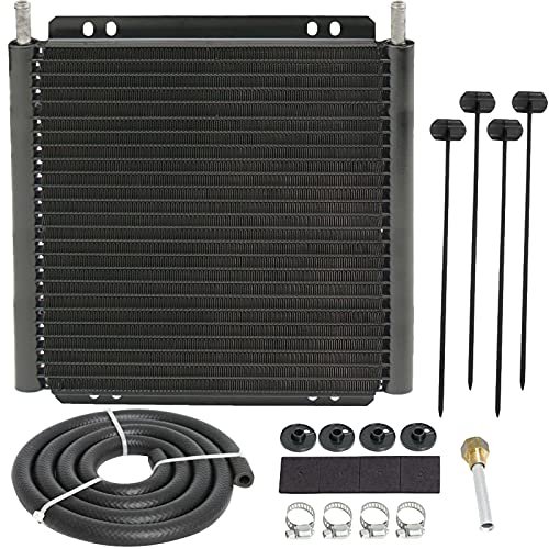 American Volt 30 Row Heavy Duty Black Aluminum Engine Transmission Oil Cooler 3/8" Inch ID Water Coolant Hose 6AN Mounting Kit High Performance Truck Van SUV RV Trailer Towing
