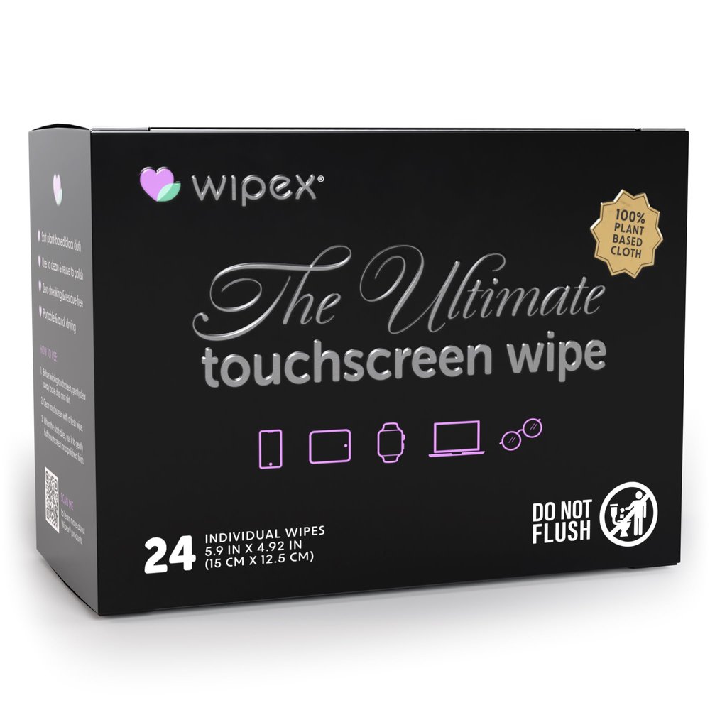 Wipex Car Screen Wipes for Electronics - 24 Individual Car Screen Cleaner Wipes - Plant-Based Touchscreen Cleaner Cloth for Dashboard Panels, Mobile Phone, Interior Car Cleaning Supplies (5.9"x4.92")