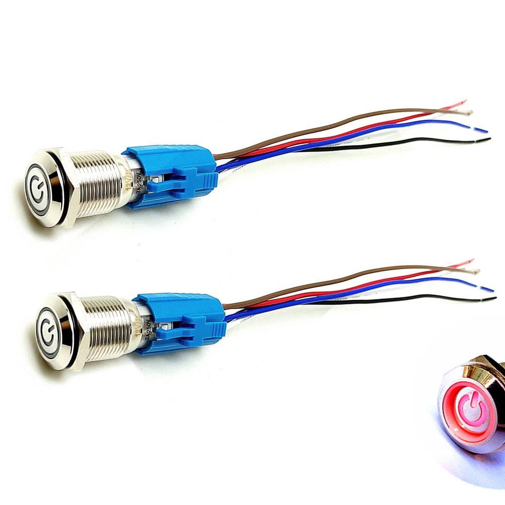 Viping Car Horn Button 12V 16mm LED On/Off Switch Momentary Button Reset Switch Dedicated Connector Switch Power Metal Toggle Switch Car RVTruck Boat Motorcycle DIY Switch LED Red self-Locking 2 Pack