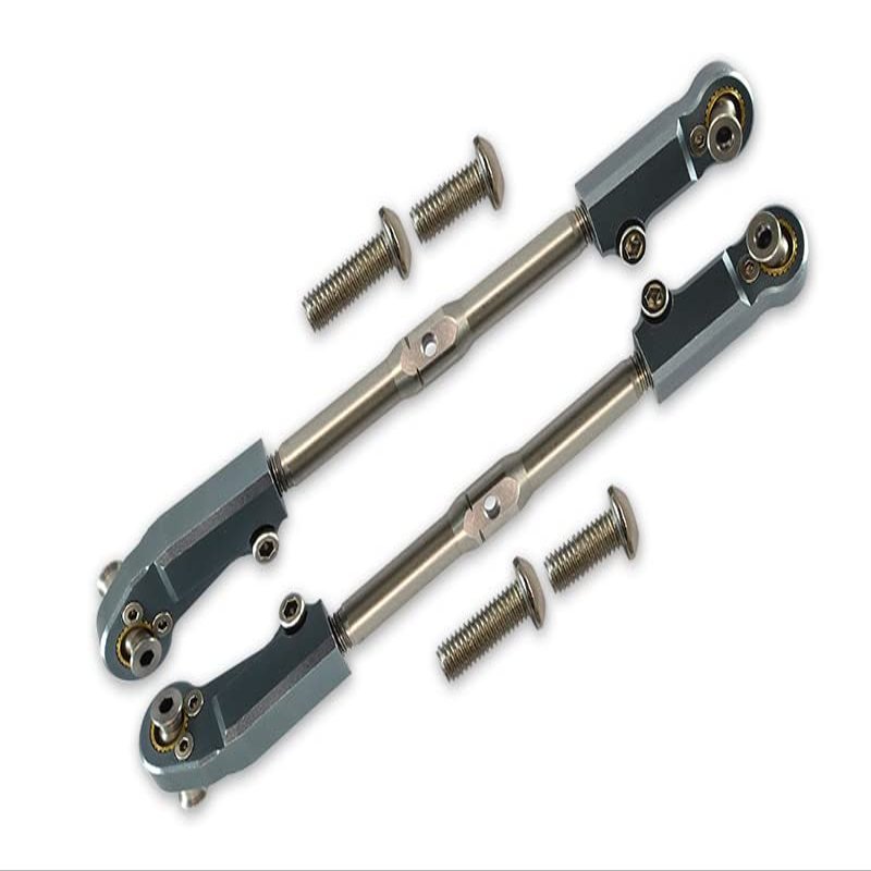 Aluminum + Stainless Steel Adjustable Front Steering Tie Rod for Arrma 1:8 KRATON/Talion/Notorious/Outcast/KRATON V5 / Notorious V5 / 1:7 FIRETEAM - 2Pc Set Gray Silver