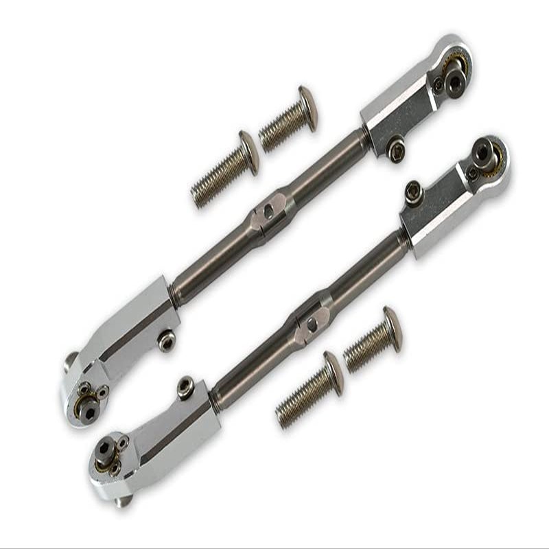 Aluminum + Stainless Steel Adjustable Front Steering Tie Rod for Arrma 1:8 KRATON/Talion/Notorious/Outcast/KRATON V5 / Notorious V5 / 1:7 FIRETEAM - 2Pc Set Silver