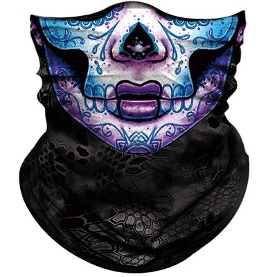 Obacle Skull Face Mask for Women Men Dust Wind UV Sun Protection Seamless Bandana Face Mask for Rave Festival Motorcycle Riding Biker Fishing Outdoor Running 3D Tube Mask (Women Purple Blue Face)