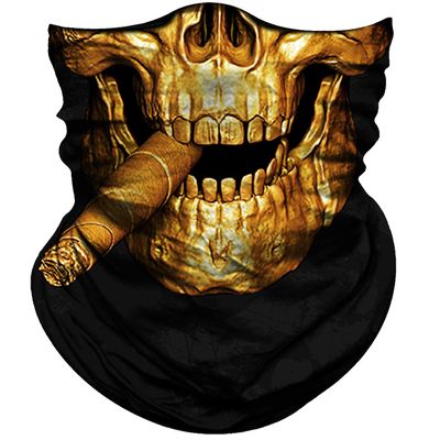 Obacle Skull Face Mask Half for Dust Wind UV Sun Protection Seamless 3D Tube Mask Bandana for Men Women Durable Thin Breathable Skeleton Mask Motorcycle Riding Biker (Skull Cigar Gold Copper)