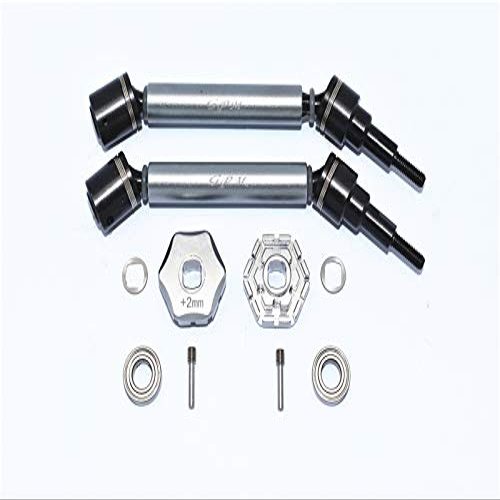 GPM For Traxxas 1/10 Maxx 4WD Monster Truck Upgrade Parts Harden Steel+Aluminum Front Or Rear Adjustable CVD Drive Shaft + Hex Adapter (+2mm) - 10Pc Set Gray Silver