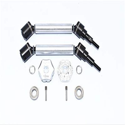 GPM For Traxxas 1/10 Maxx 4WD Monster Truck Upgrade Parts Harden Steel+Aluminum Front Or Rear Adjustable CVD Drive Shaft + Hex Adapter (+2mm) - 10Pc Set Silver