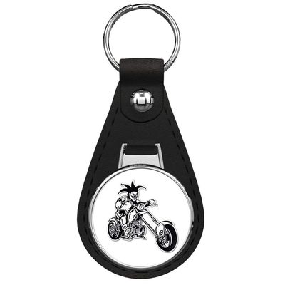 1080 Graphics Joker on Bike Black Leather Keychain with Silver Keyring Key chain