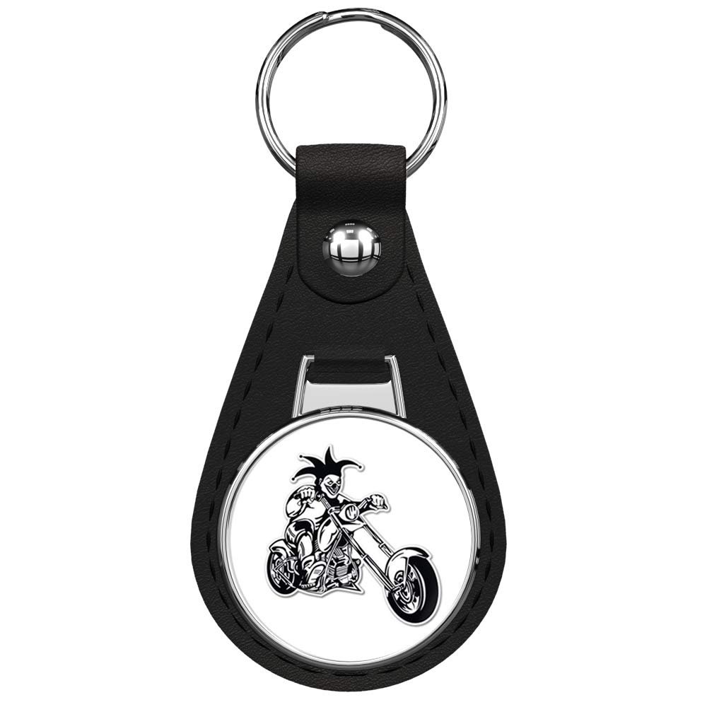 1080 Graphics Joker on Bike Black Leather Keychain with Silver Keyring Key chain