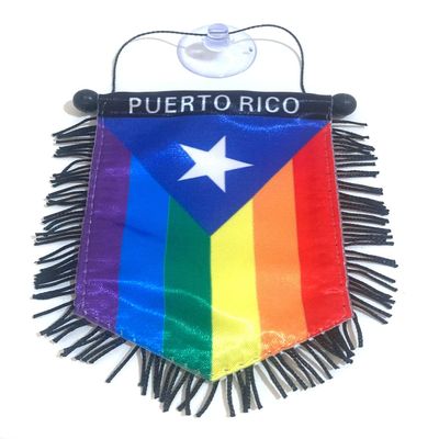 Puerto Rico Rican flags for cars LGBT Quality Made Boricua STICKS to glass easy car interior flag accessory small mini Banner hanging sticker decal automobile LGBTQ pride Rainbow design accessories