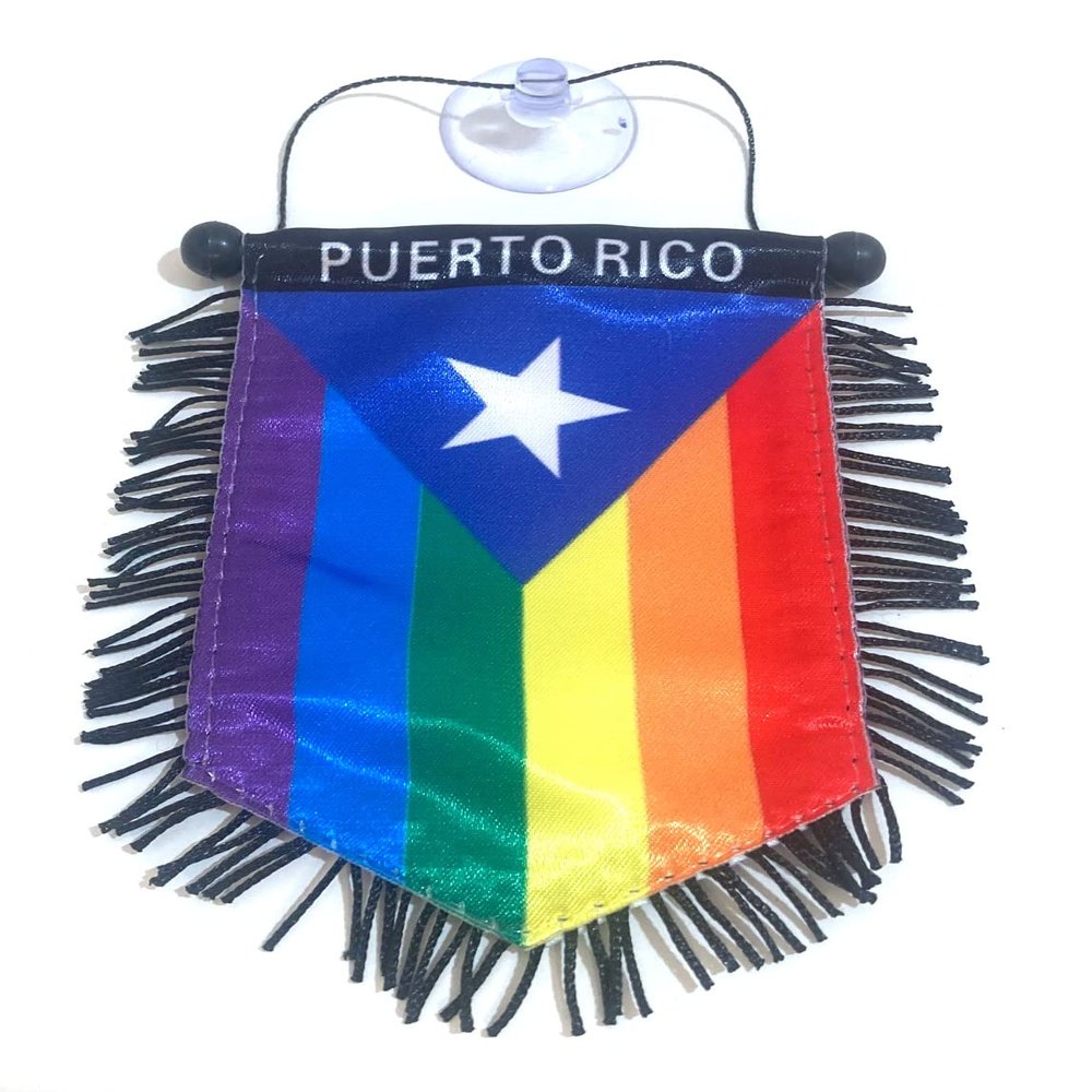 Puerto Rico Rican flags for cars LGBT Quality Made Boricua STICKS to glass easy car interior flag accessory small mini Banner hanging sticker decal automobile LGBTQ pride Rainbow design accessories