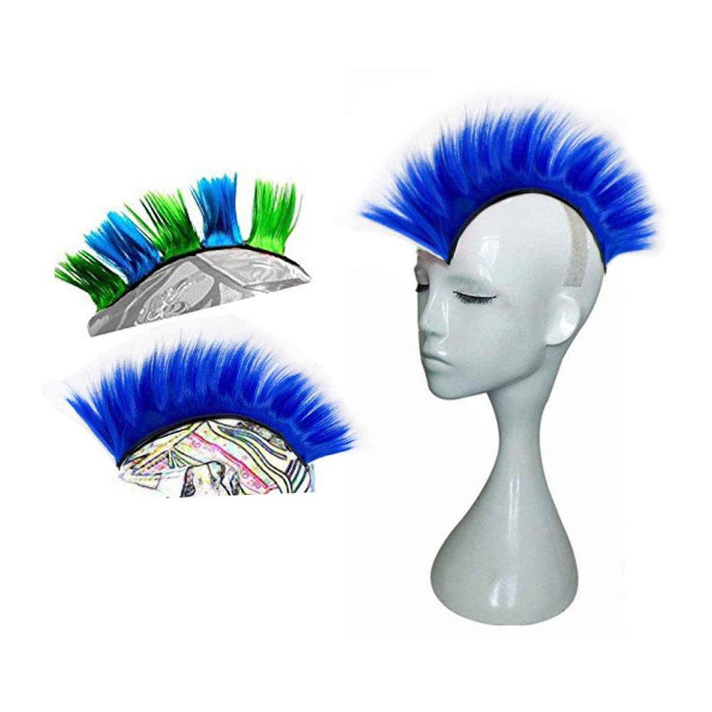 HHongJM Helmet Hawks Mohawk Synthetic Wigs for Bicycle, Almost Helmet, Reusable Design (Blue)