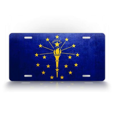 SignsAndTagsOnline Americana Weathered Metal Indiana State Flag License Plate Antique in Hoosier State Auto Tag