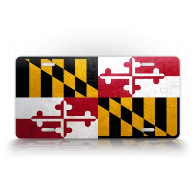 SignsAndTagsOnline Maryland Weathered Metal Flag License Plate Antique MD State Flag Auto Tag