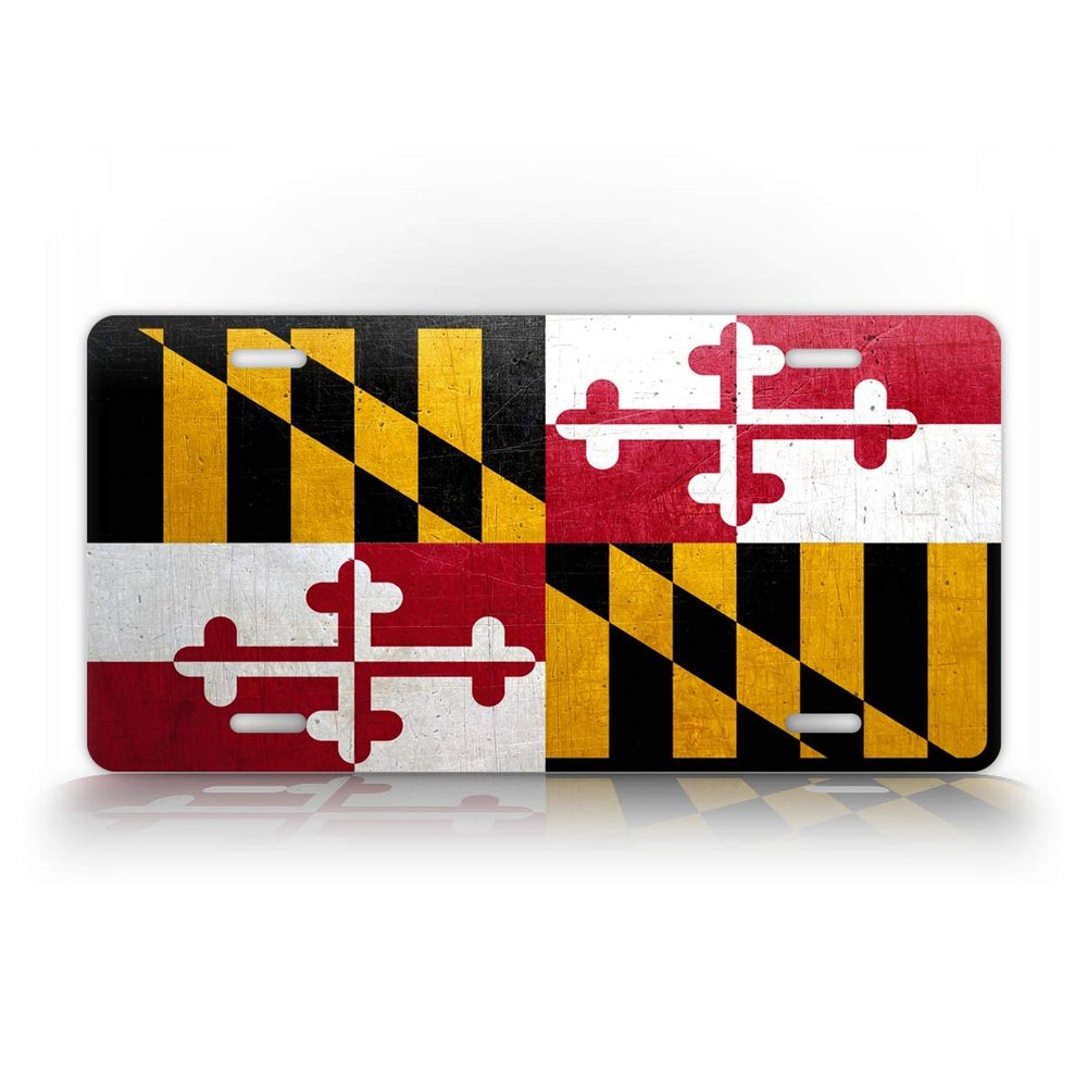 SignsAndTagsOnline Maryland Weathered Metal Flag License Plate Antique MD State Flag Auto Tag
