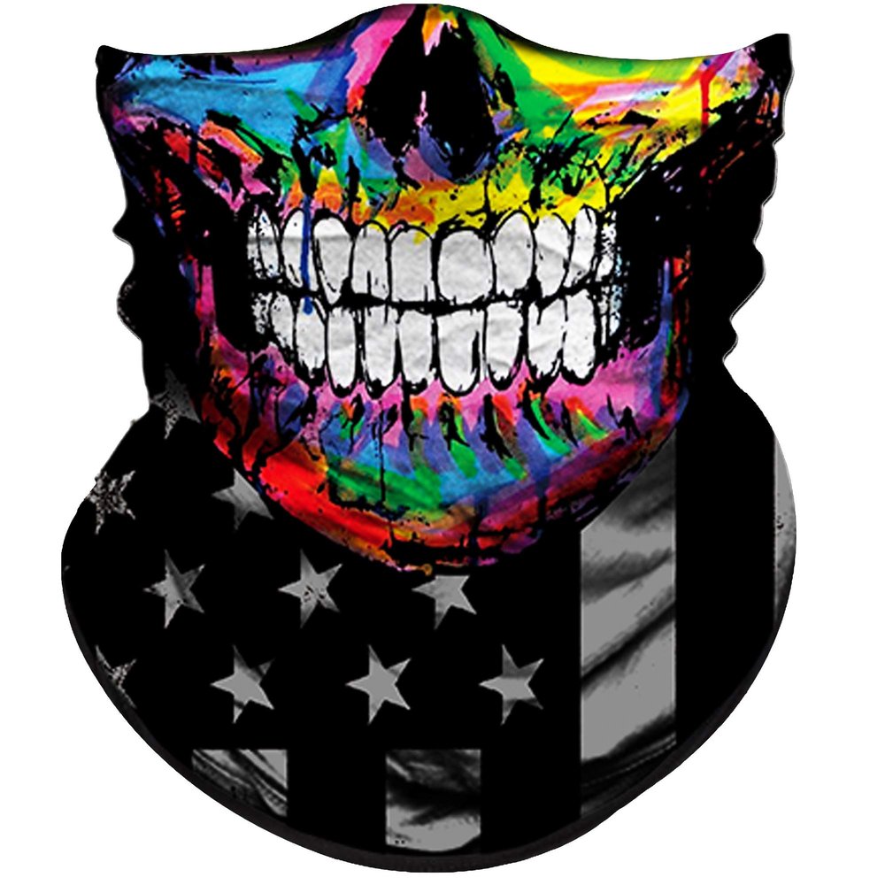 Obacle Skull Face Mask Half Sun Dust Wind Protection, 3D Tube Mask Seamless Durable Face Mask Bandana Skeleton Face Mask Motorcycle Bike Riding Fishing Hunting Cycling Festival (Skull Hip-Hop Flag)