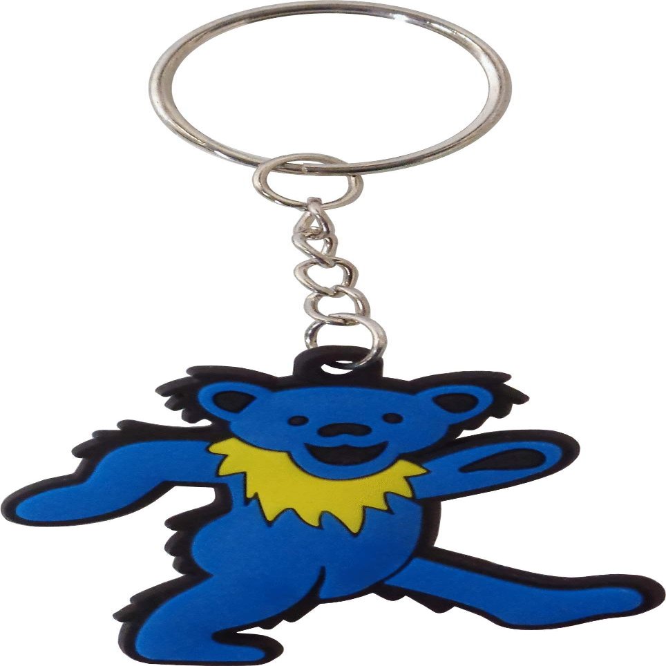 Square Deal Recordings & Supplies Blue Dancing Bear Rubber Key Ring with Yellow Necklace Fun and Playful Keychain Perfect for Bags and Accessories
