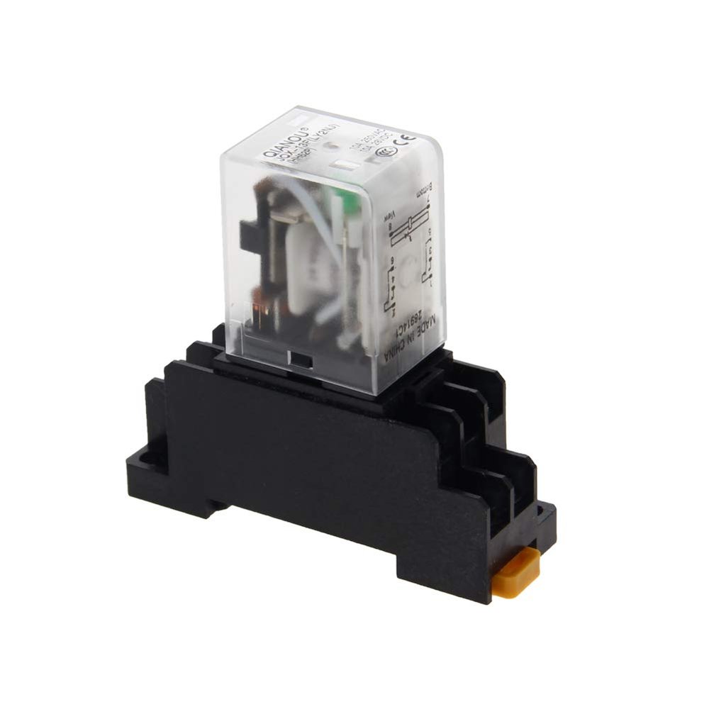 Fielect JQX-13F DC24V Coil 8 Pin 10A DPDT Electromagnetic Power Relay with Base, 2NO 2NC White and Black