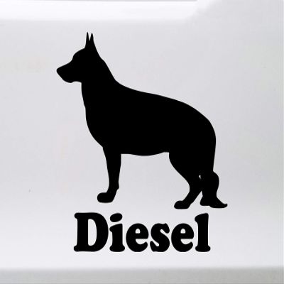 Minglewood Trading Green - German Shepherd with Personalized Name Vinyl Decal V2 - Dog Puppy GSD - Die Cut Sticker - 6w x 6h inches