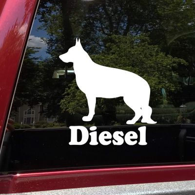 Minglewood Trading Light Brown - German Shepherd with Personalized Name Vinyl Decal V2 - Dog Puppy GSD - Die Cut Sticker - 6w x 6h inches