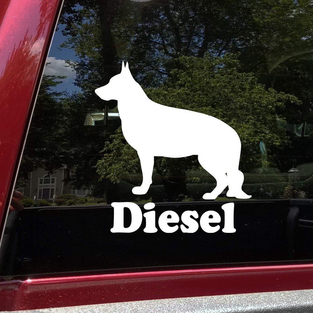 Minglewood Trading Light Brown - German Shepherd with Personalized Name Vinyl Decal V2 - Dog Puppy GSD - Die Cut Sticker - 6w x 6h inches